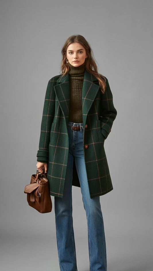 Florencia | Abrigo de Tweed a Cuadros con Solapas Retro