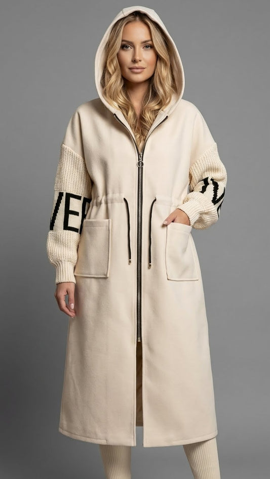 Felicia: abrigo de mujer con mangas de punto y capucha