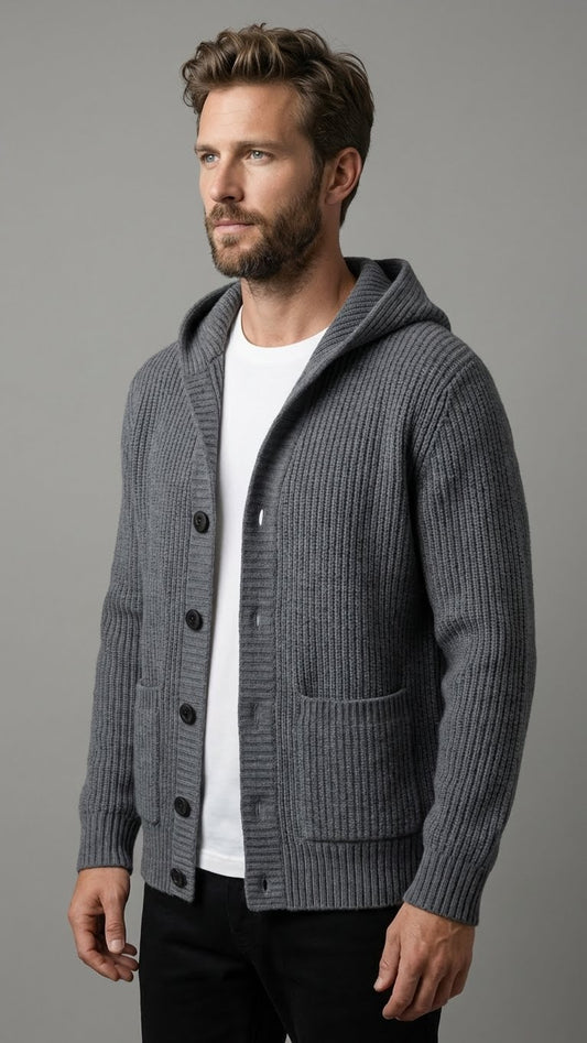 Marcos| Elegante cárdigan de punto con capucha