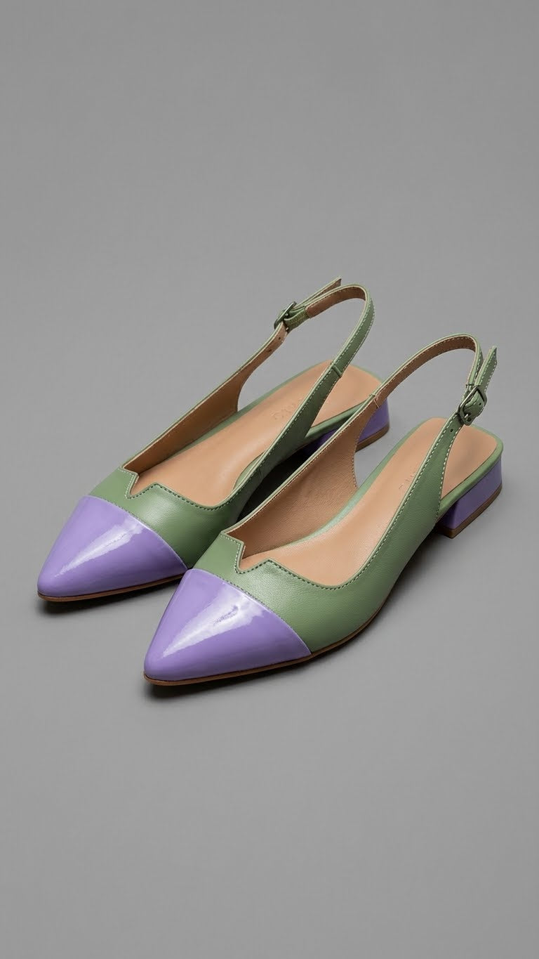 CATERINA - Elegantes bailarinas bicolor con encaje en contraste